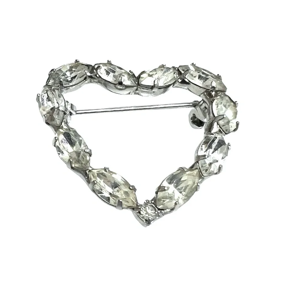 MARQUIS CUT CLEAR CRYSTAL OPEN HEART BROOCH